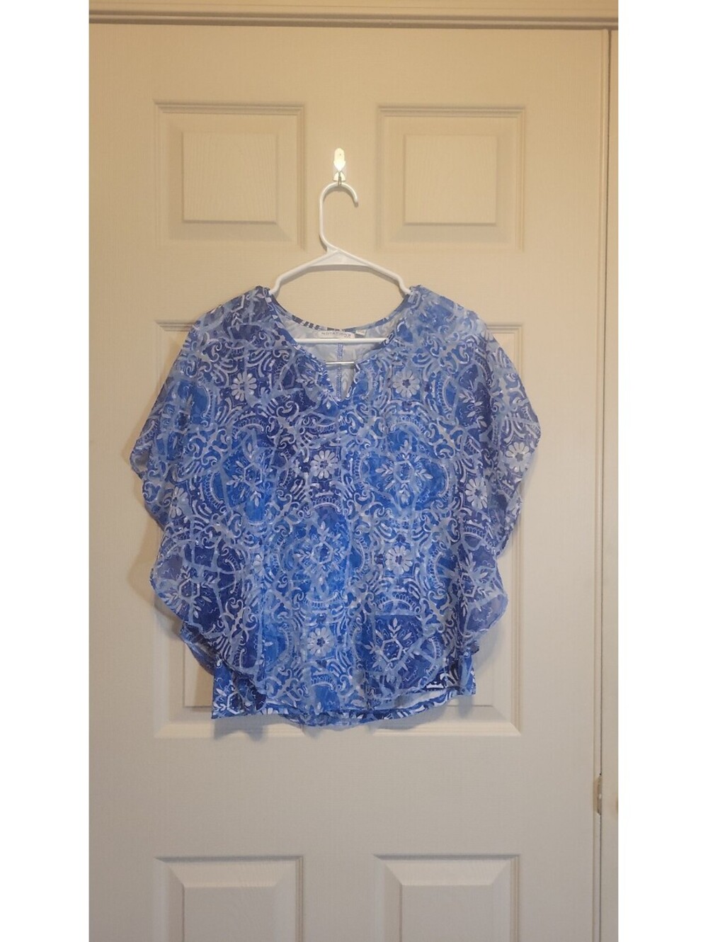 Notations Blue and White Patterned Blouse Size PL